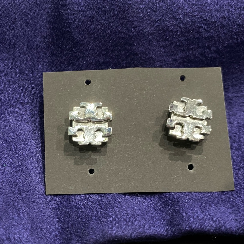 Tory Burch silver logo post earrings
